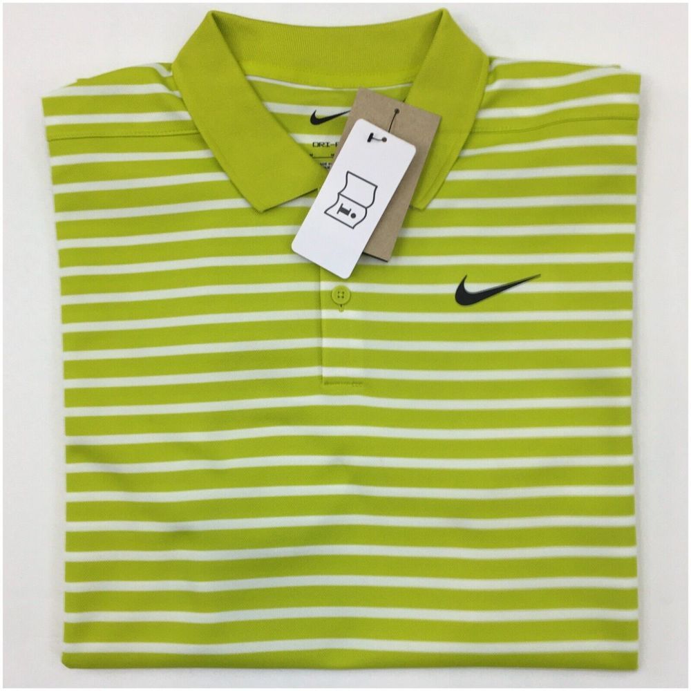 NEW! Nike Mens‎ Dri-Fit Victory Stripe Polo Shirt White-Green Stripe DH0829-309